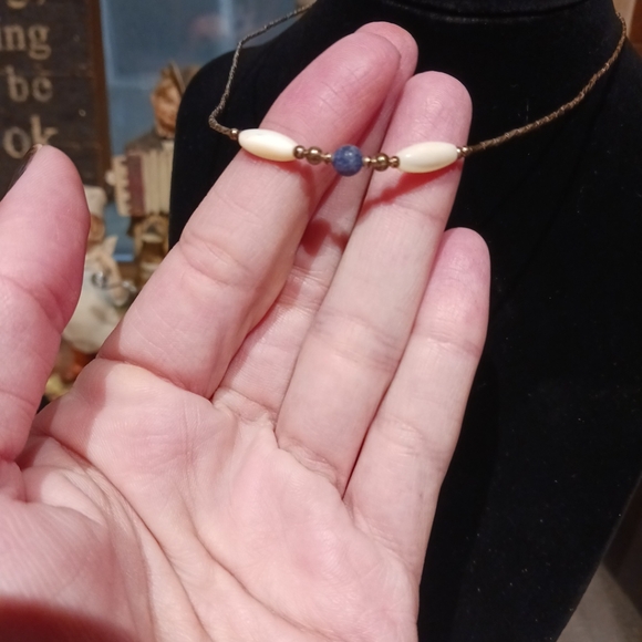 Vintage Mother Of Pearl, Small Lapis Stone 15 in. Sterling Silver Necklace - Picture 3 of 5